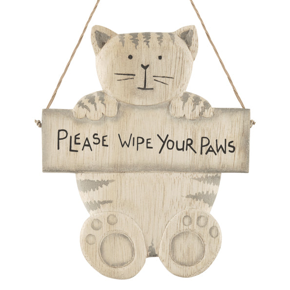 Hanging Cat Sign - Please Wipe Your Paws