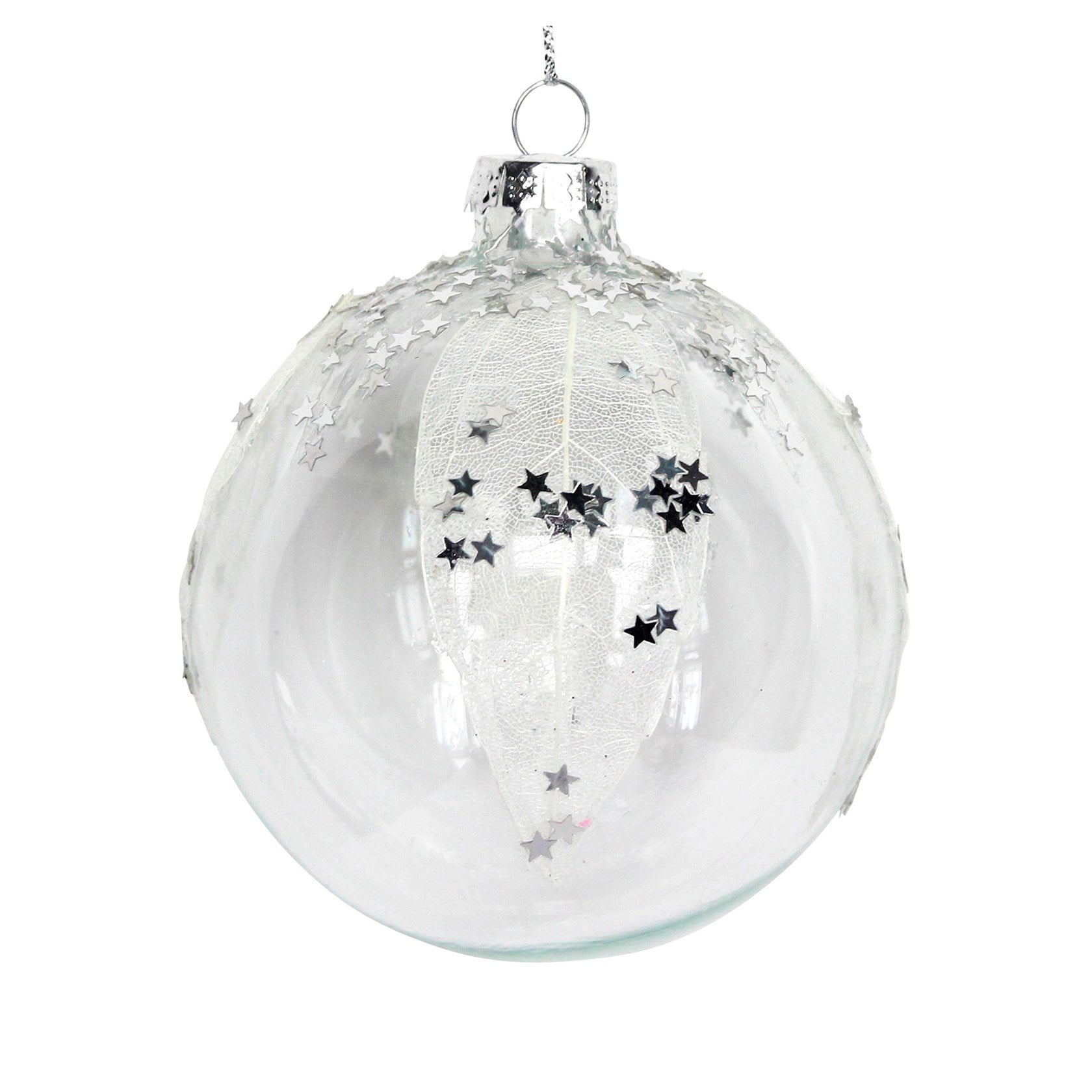 Glass Bauble - Silver Leaf / Stars