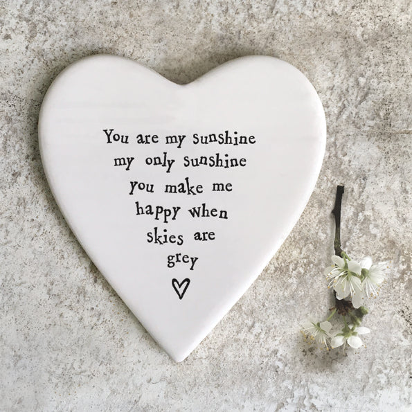 Porcelain Heart Coaster - You Are My Sunshine