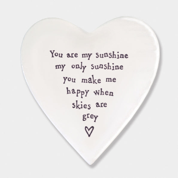 Porcelain Heart Coaster - You Are My Sunshine