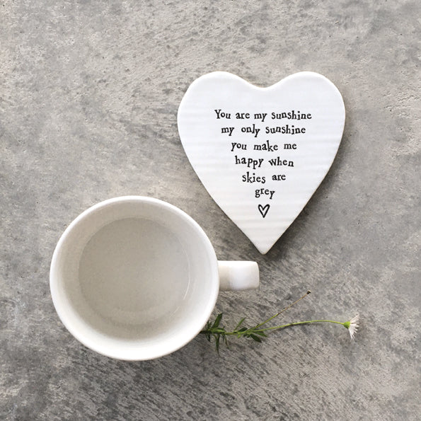 Porcelain Heart Coaster - You Are My Sunshine