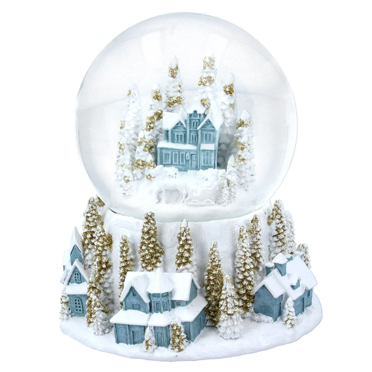Snow Globe - Blue, White & Gold - Christmas Village