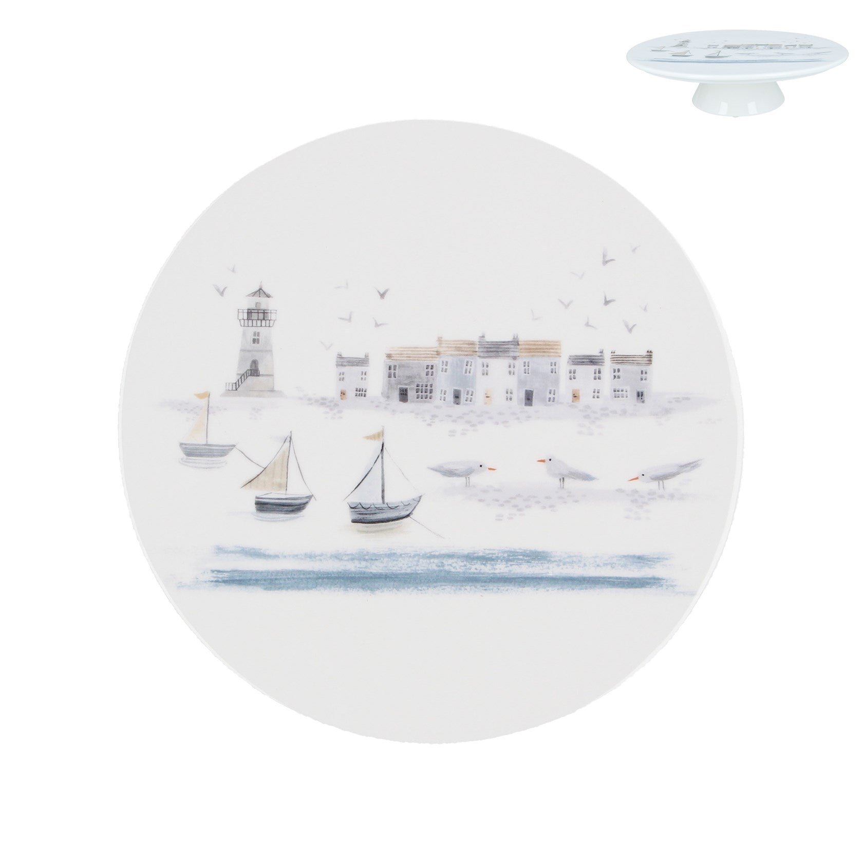 Bone China Cake Stand - Coastal Scene