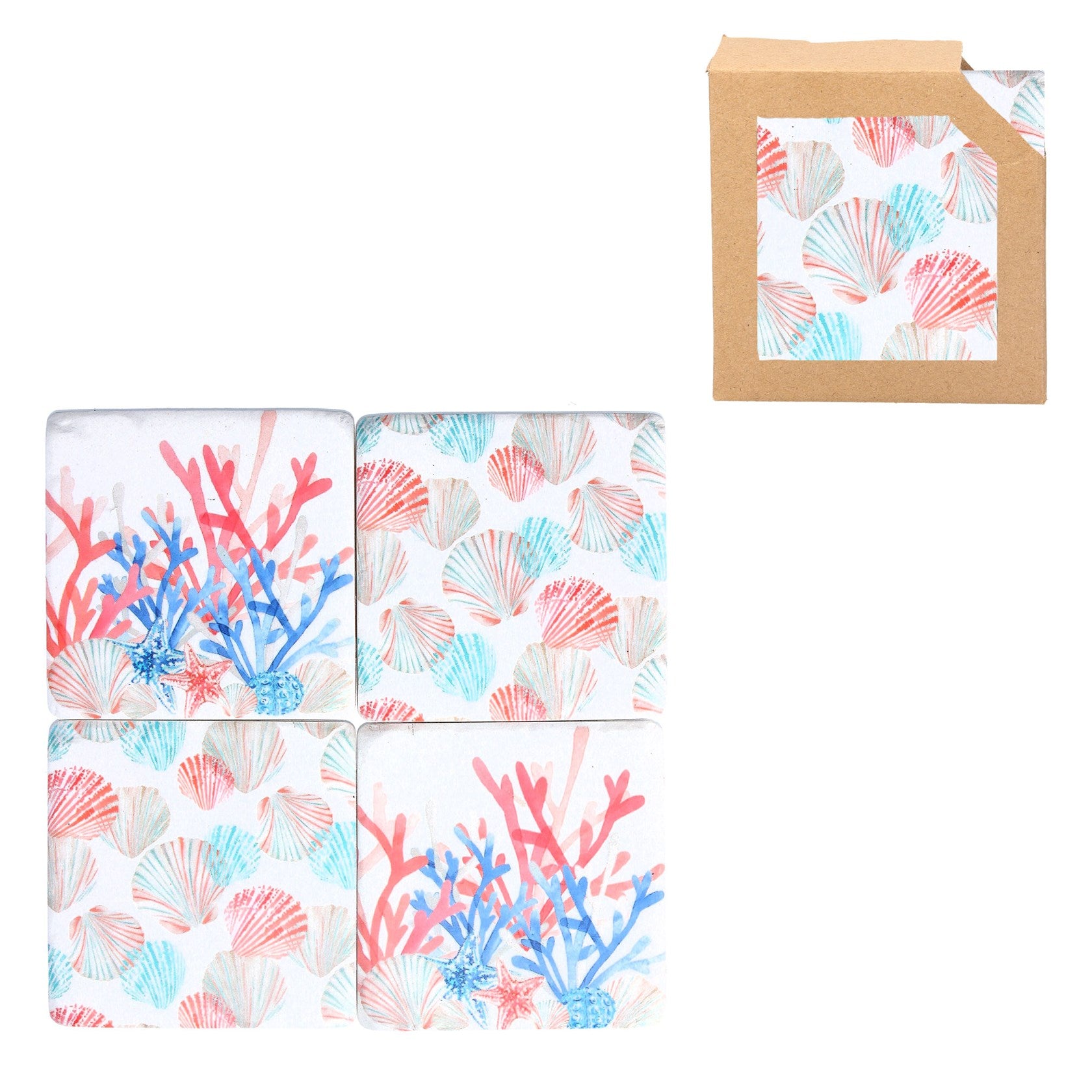 4 Resin Coasters - Coral & Shells