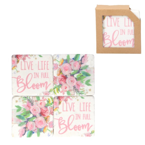 4 Resin Coasters - Live Life in Full Bloom