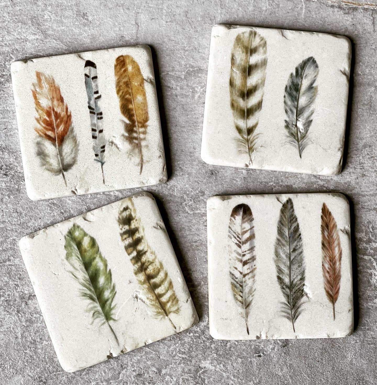 4 Resin Coasters - Feathers