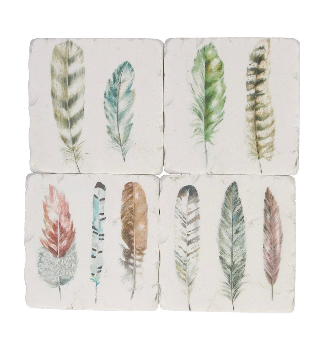 4 Resin Coasters - Feathers