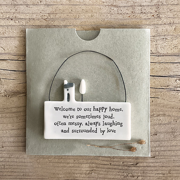 Hanging Porcelain Scene - Welcome to Our Happy Home