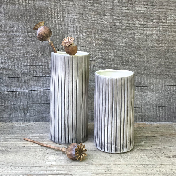 Hand Painted Small Vase - Scratched Lines