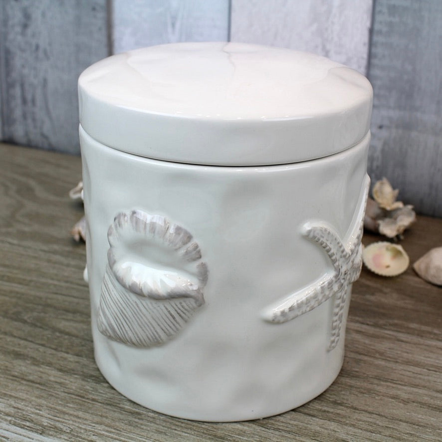 Ivory Ceramic Canister - Starfish & Shells