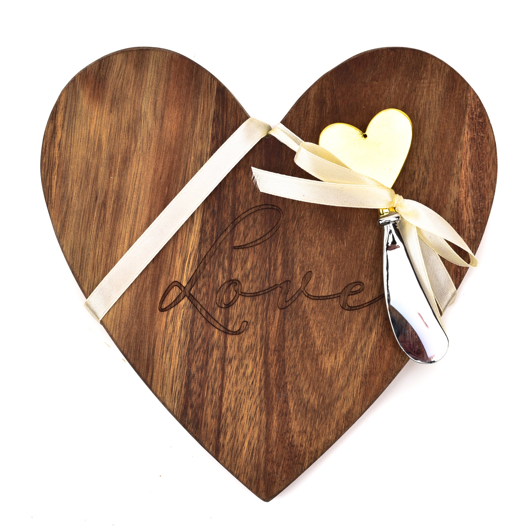 Wooden Heart Cheeseboard & Knife Set