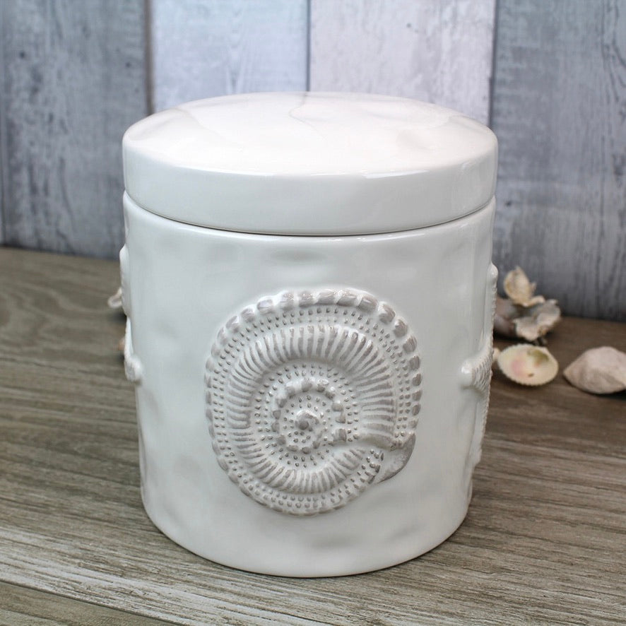 Ivory Ceramic Canister - Starfish & Shells