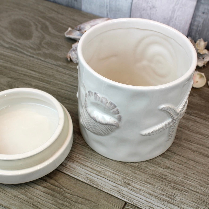 Ivory Ceramic Canister - Starfish & Shells