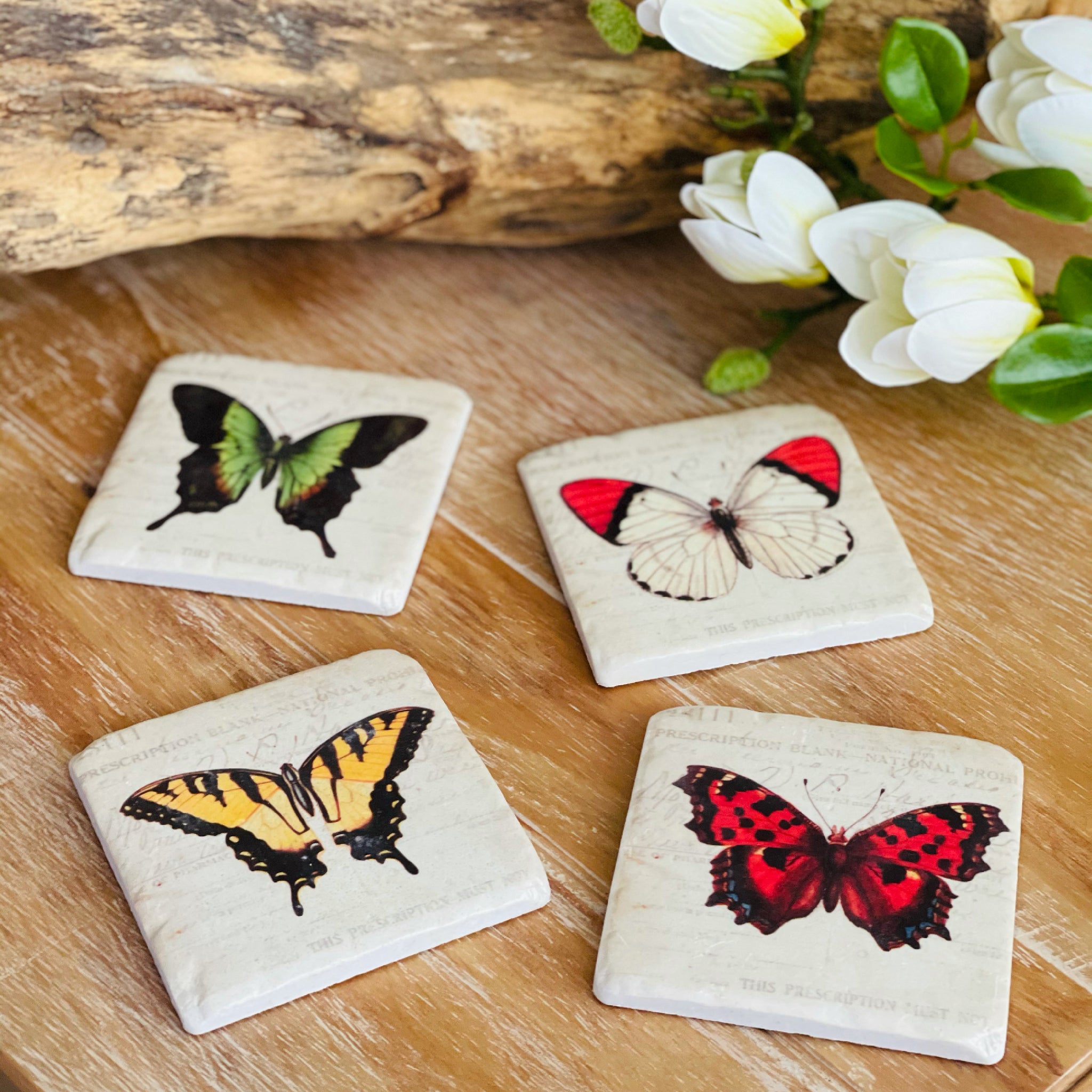 4 Resin Coasters - Bright Butterflies
