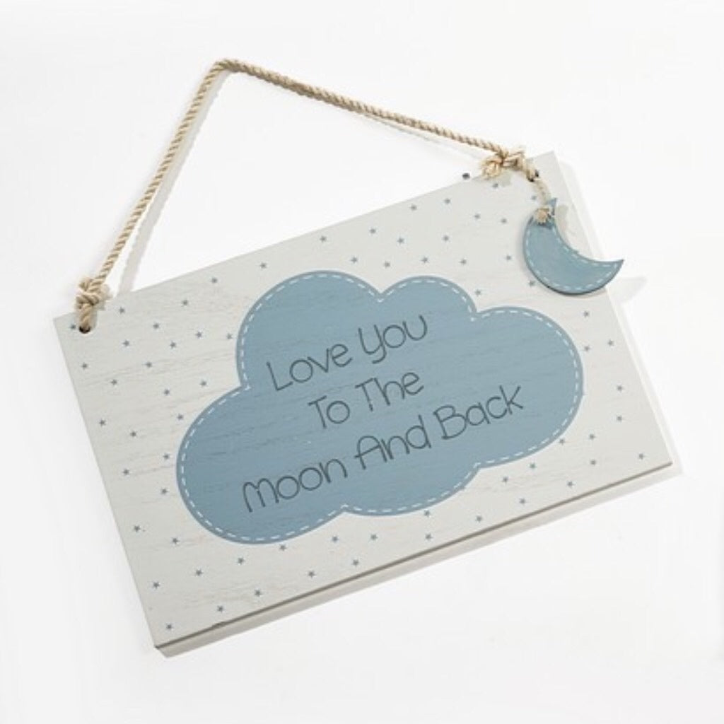 Love You To The Moon Plaque - Blue