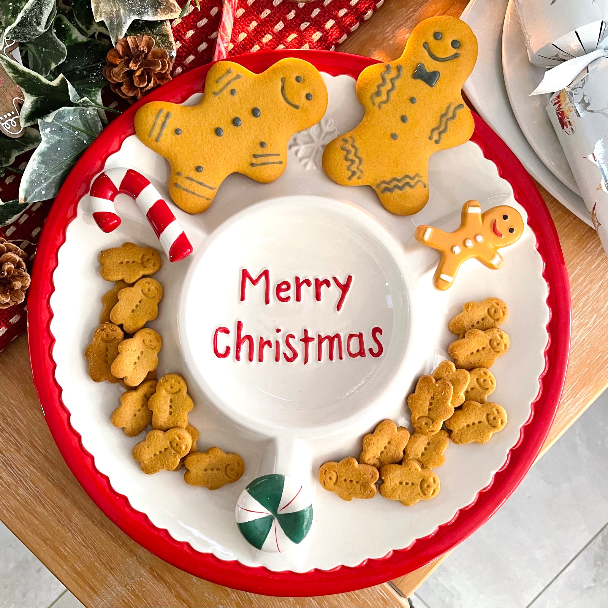Ceramic Festive Serving Plate - 3 Section
