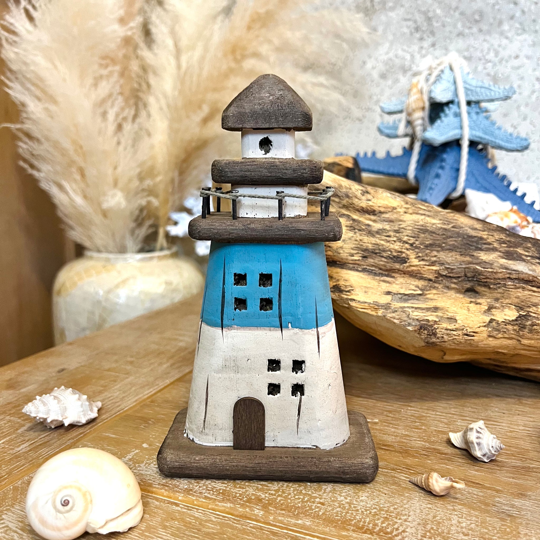 Rustic Wood Striped Lighthouse