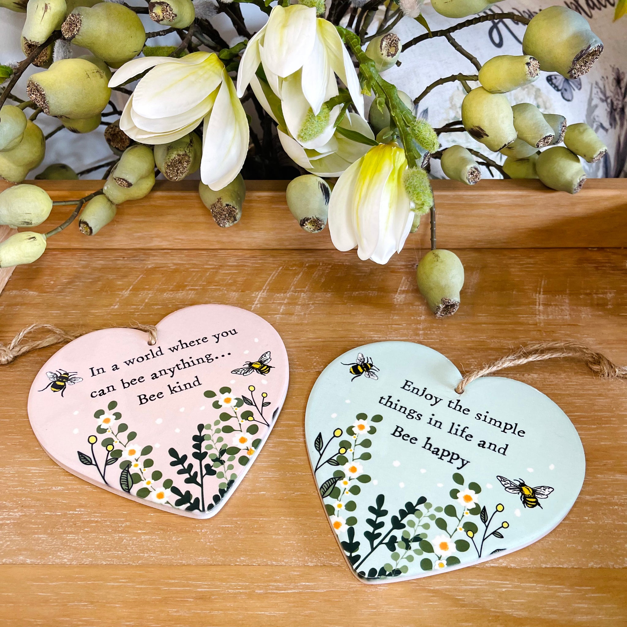 Hanging Ceramic Heart - Bee Kind