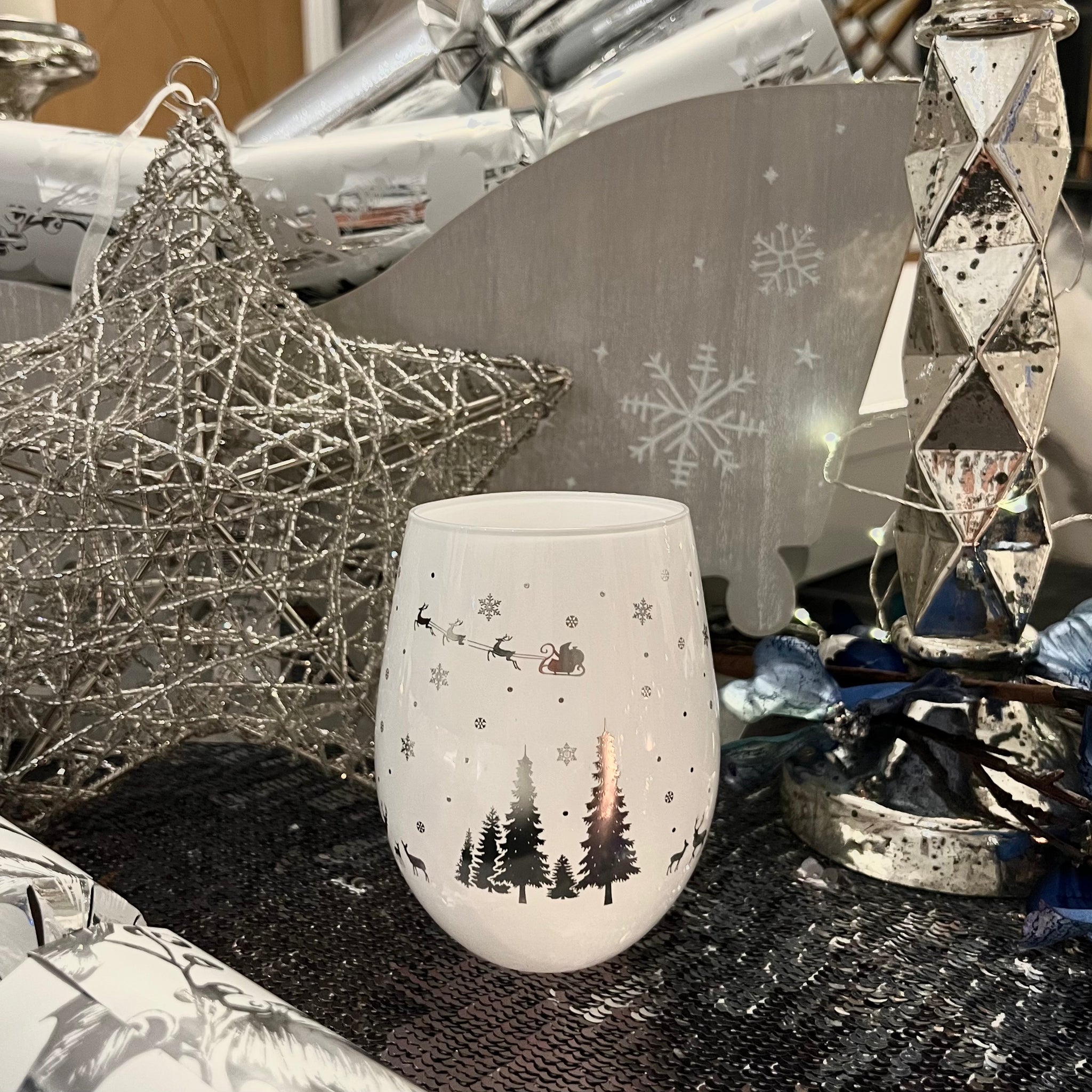 Christmas Stemless Glass - Silver