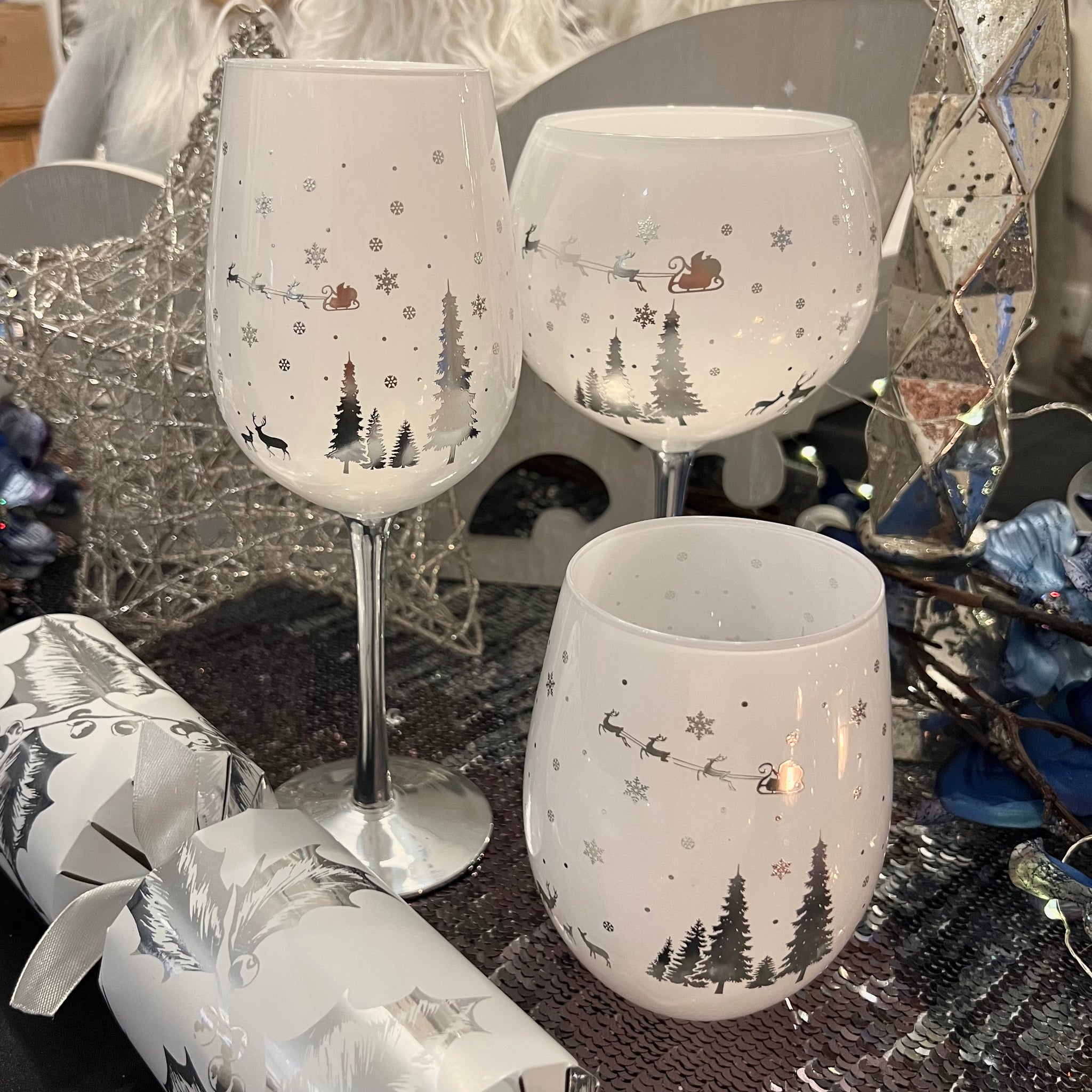 Christmas Stemless Glass - Silver