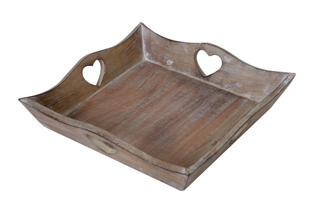 Natural Square Heart Handle Trays - Set of 3