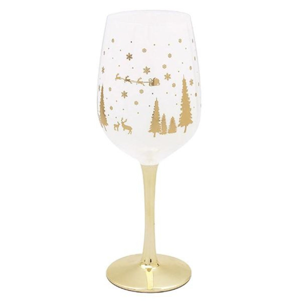 Christmas Wine Glass - Gold